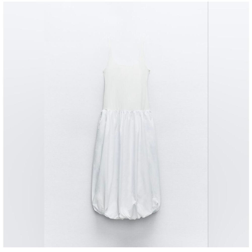 Zara White Midi Bubble Hem Dress - Picture 4 of 11